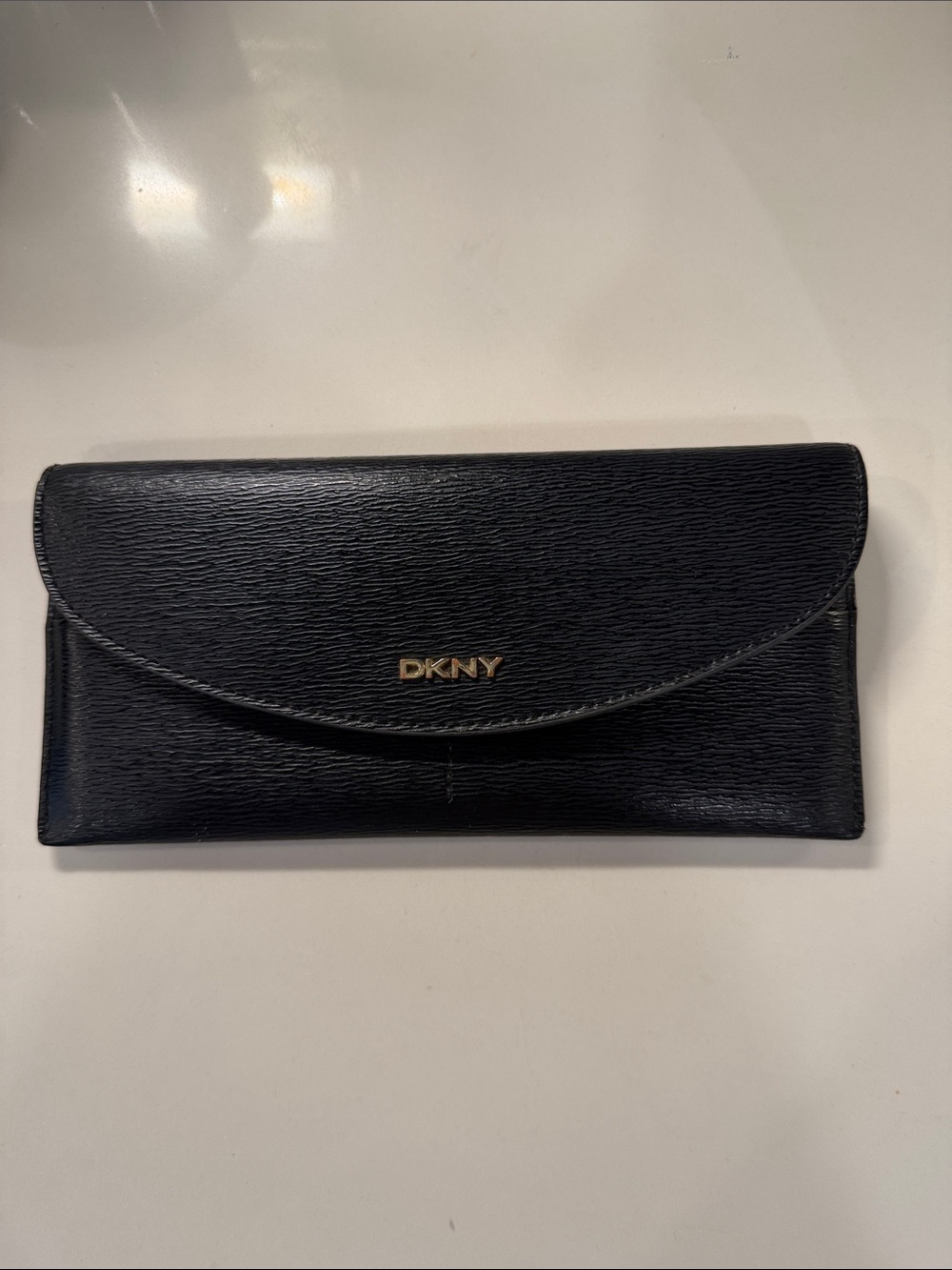 DKNY Black Leather Envelope Wallet with Gold Logo